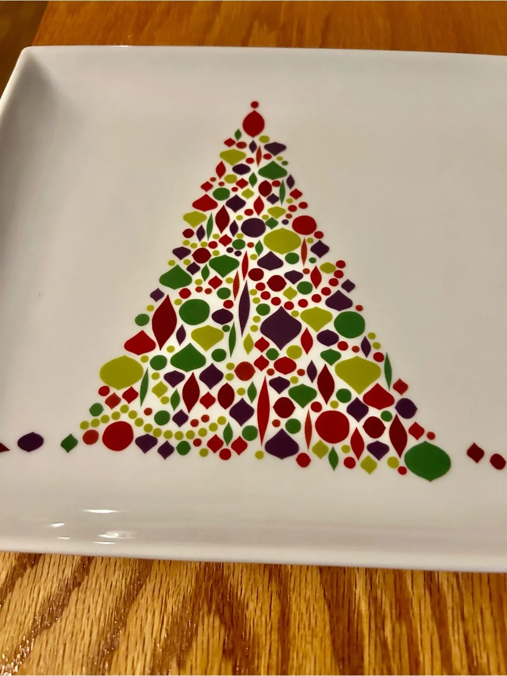 2011 Crate & Barrel holiday platter Christmas tree of colorful geometric shapes